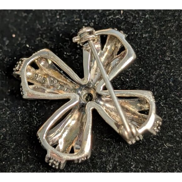 Vintage Sterling Silver 925 Marcasite Brooch Pin Green Gem Stone Peridot manly - Picture 3 of 12